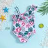 Girls' One-Shoulder Floral Print Swimsuit - Cute Swimwear for Kids.