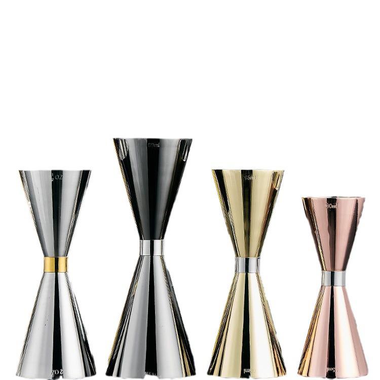 Double-Headed Stainless Steel 304 Gold Ring Jigger with Scaled Measuring Cup for Cocktails