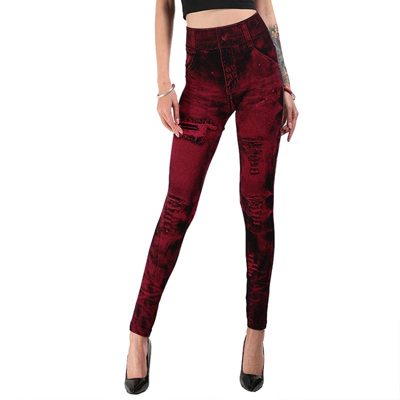 Collant sui fianchi da donna Pantaloni a matita Jeans imitazione Jeans leggings slim elasticizzati alla moda
