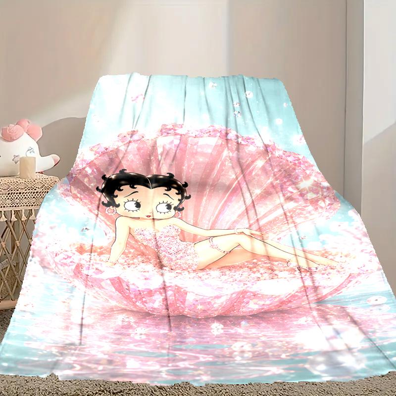 Betty Boop Pattern Blanket, Cozy Blanket for All-Season Comfort On Sofas, Beds, Office, Car, Camping and Travel