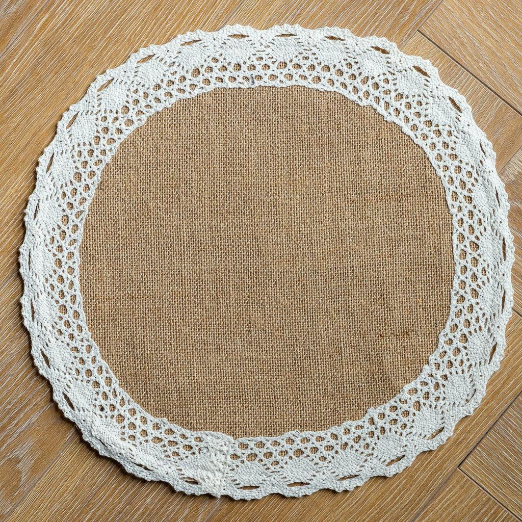 4 Pezzi Tovagliette Rotonde in Juta Rustica Intrecciata Naturale con Nappe, Tovagliette Tessute Boho per Matrimonio Festa Tavola da Pranzo Rustica Decorazione