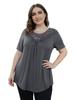 Top Estivo da Donna Taglie Forti con Ruffle in Pizzo a Manica Corta e Cintura (M-4XL)