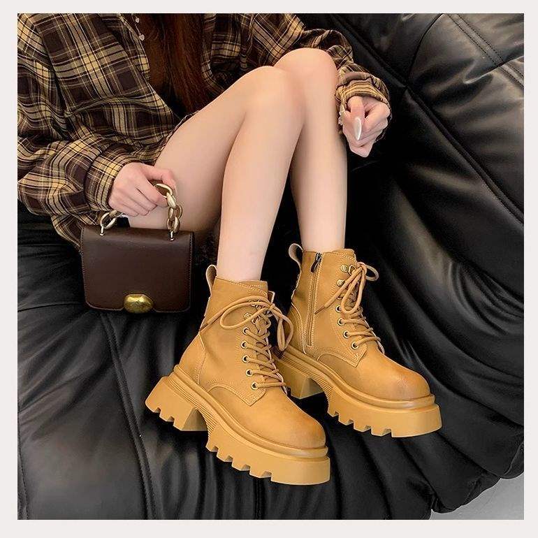 

Martin boots women s British rhubarb 2025 new 2025 autumn and winter heightening short boots retro thick sole 40 жёлтый