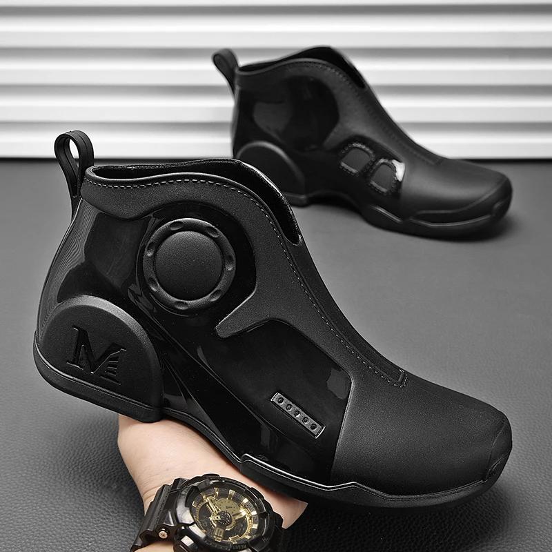 Trendy Unique Men's Rain Shoes Waterproof Non-slip Fishing Boots Thick Sole Wear-resistant Warm Car Wash Shoes Zapatillas Male