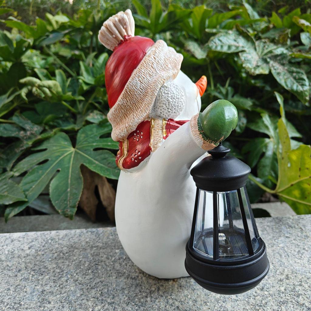 Solar-Powered Snowman Lantern - Outdoor Christmas Resin Ornament