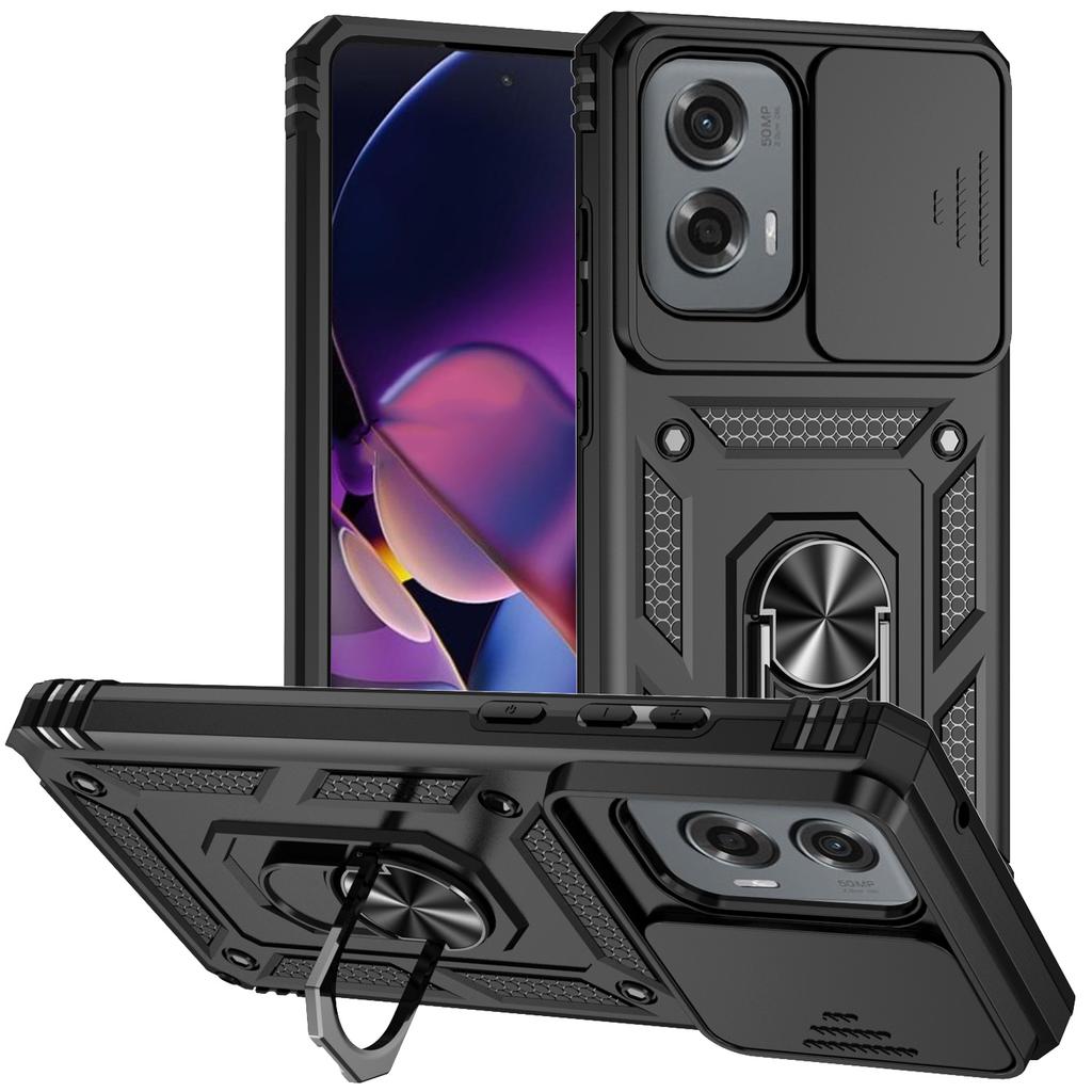 For Motorola Moto G Stylus 5G (2024) Case Ring Kickstand PC+TPU Phone Protector with Slide Camera Cover