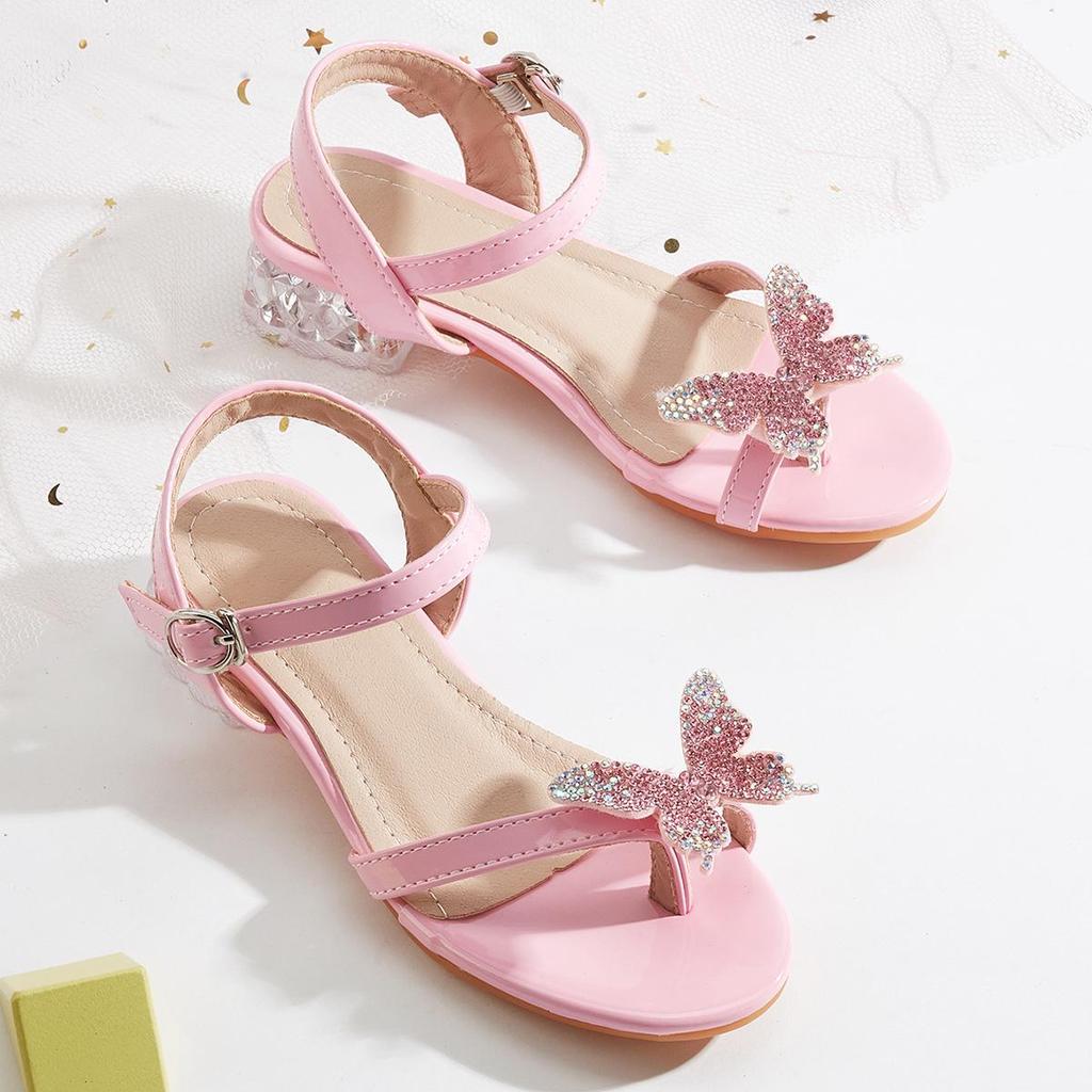 2025 Pink Bow Chunky Heel Open Toe Sandals for Girls
