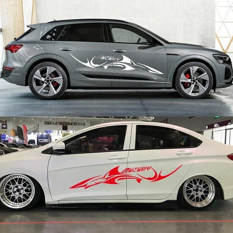 2PCS Car Both Door Side Waist Line Stickers Great Shark Graphics Vinyl Decals Automobile Styling Decoration Stickers Accessories