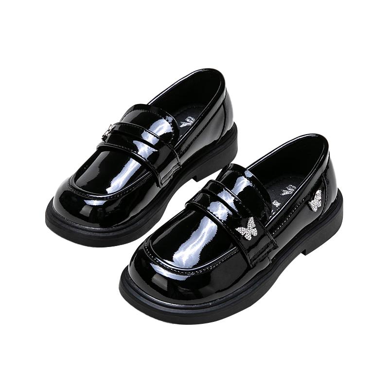 FULUOMI Girls Shiny Black Loafers 31