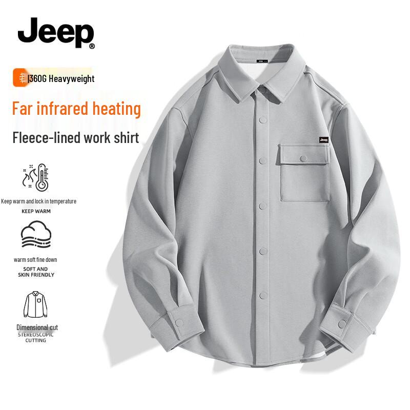 JEEP Men s Fleece-Lined Long-Sleeved Casual Work Shirt 3XL