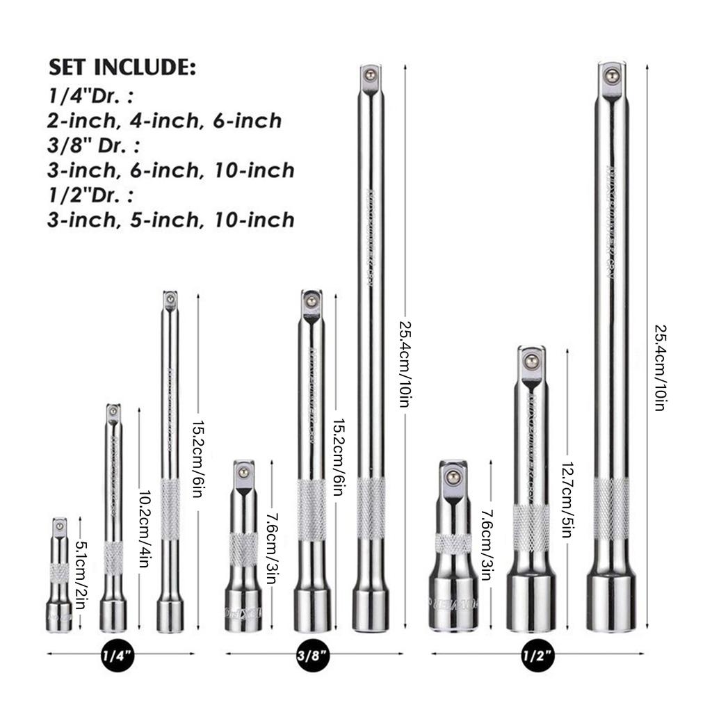 Ratchet Wrench Adapter Extension Rod 1/4 3/8 1/2Inch Drive Ergonomic Design For Professional Mechanics