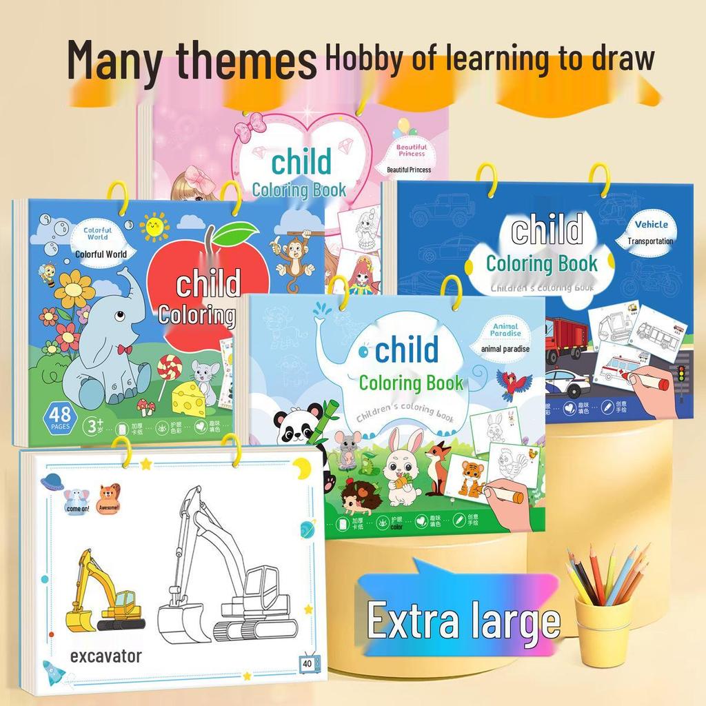 Kids' Coloring & Drawing Book: Transport, Animals & Princess Themes