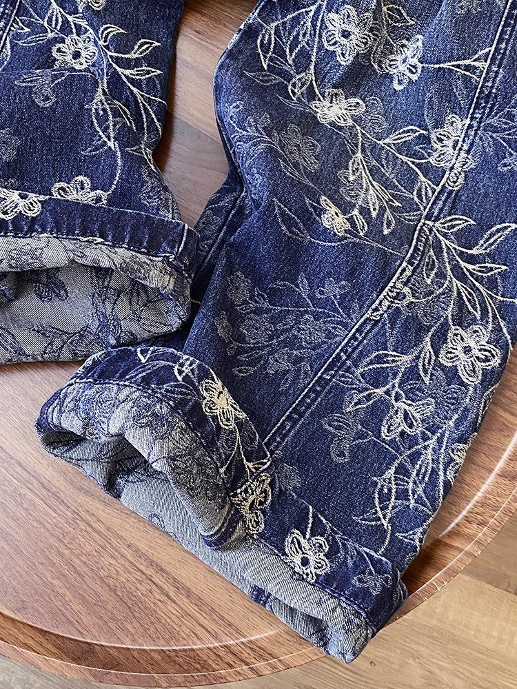 Winter 2026 High-Waisted Blue Chic Retro Embroidered Jeans - Plus Velvet Thickened Straight Leg Pants