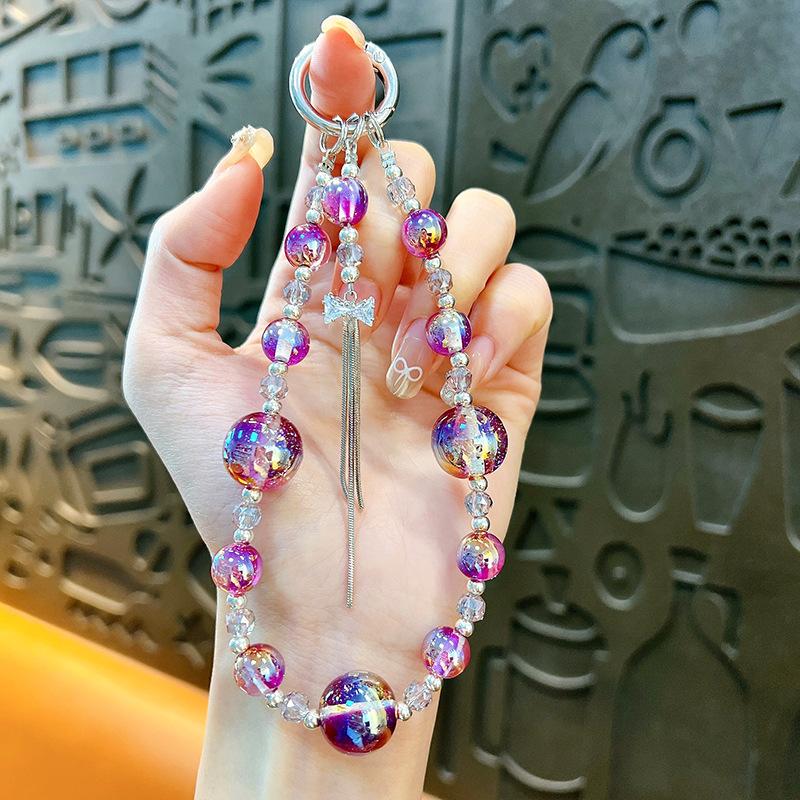 Flash Beaded Mobile Phone Chain Crystal Bow Key Bag Lanyard Pearl Mobile Phone Lanyard Small Gift