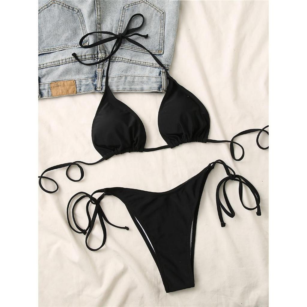 4 Colors Halter Brazilian Bikini Women Swimwear Female Swimsuit Two-pieces Bikini Set Padded Bather Bathing Suit Swim Lady