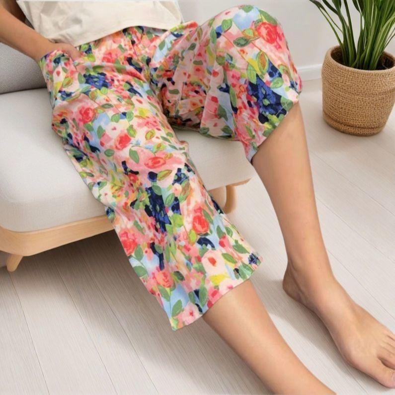 Summer Cotton Silk Polka Dot Slimming Over-the-Knee Pants