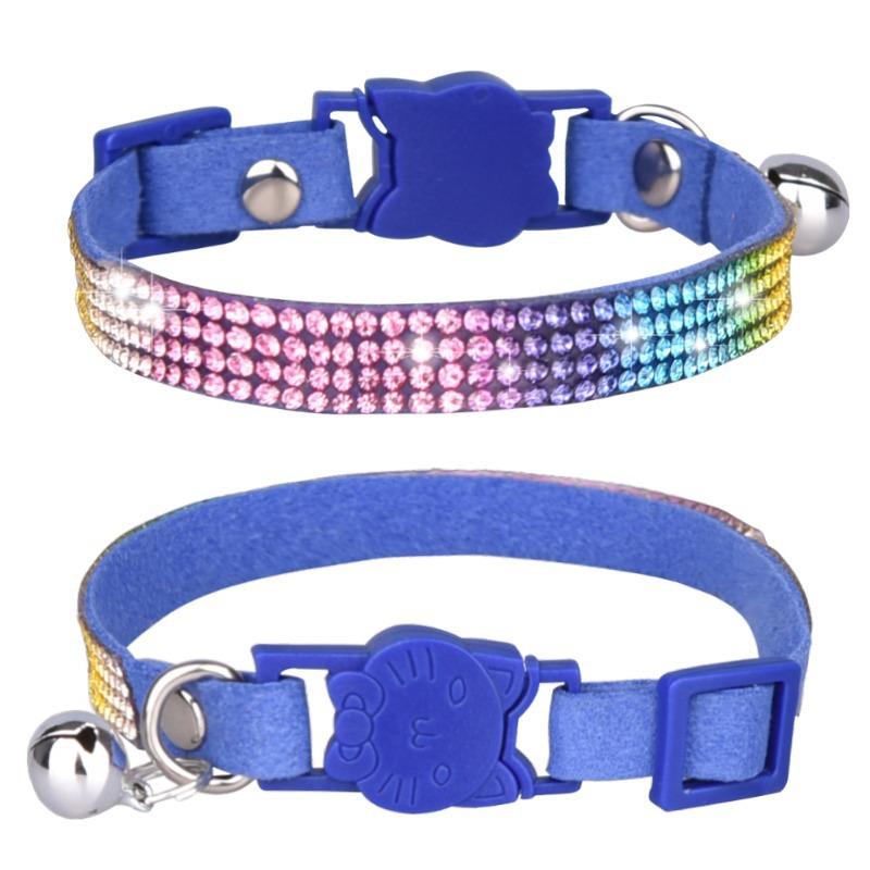 Pet Collar Shiny Rhinestone Color Anti-bridle Suede Soft and Comfortable Bell Style Cat Leash Collar