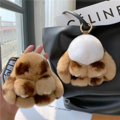 10cm Aranyos plüss nyuszi kulcstartó Női szőrme pompon Angyal nyuszi kulcstartó Nyúl pompon plüss babák Játék Lány táska kulcs medál