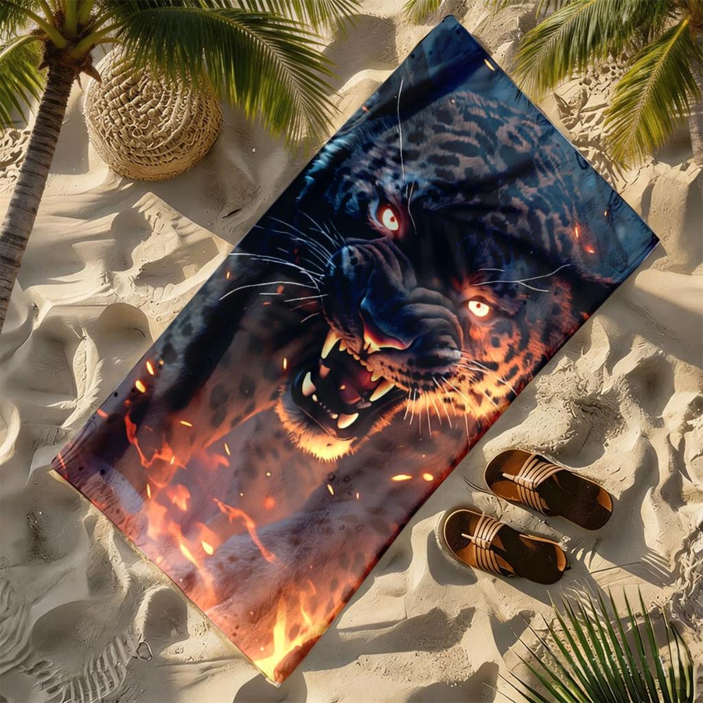 Dunkle Flamme Panther-Stil Polyester Mikrofaser Strandtuch Ist Hoch Saugfähig, Geeignet Für Schwimmen Und Strand Ausflüge