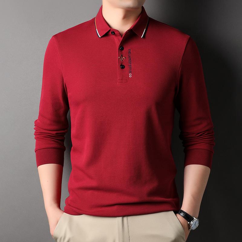 

Футболка с длинными рукавами и лацканами, мужская вышитая модная футболка, весна и осень, новый мужской поло-топ XXXL