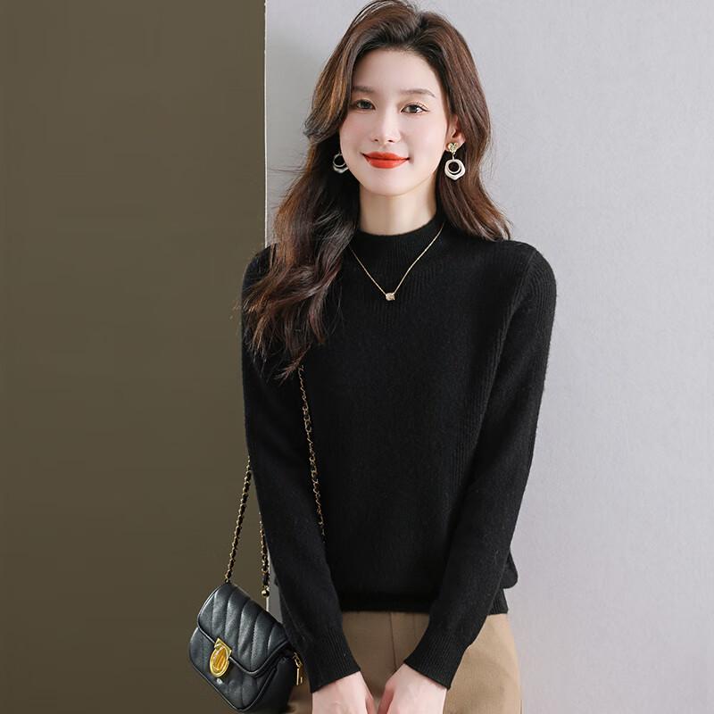 Yiliteng Women's 100% Lambswool Semi-High Neck Sweater