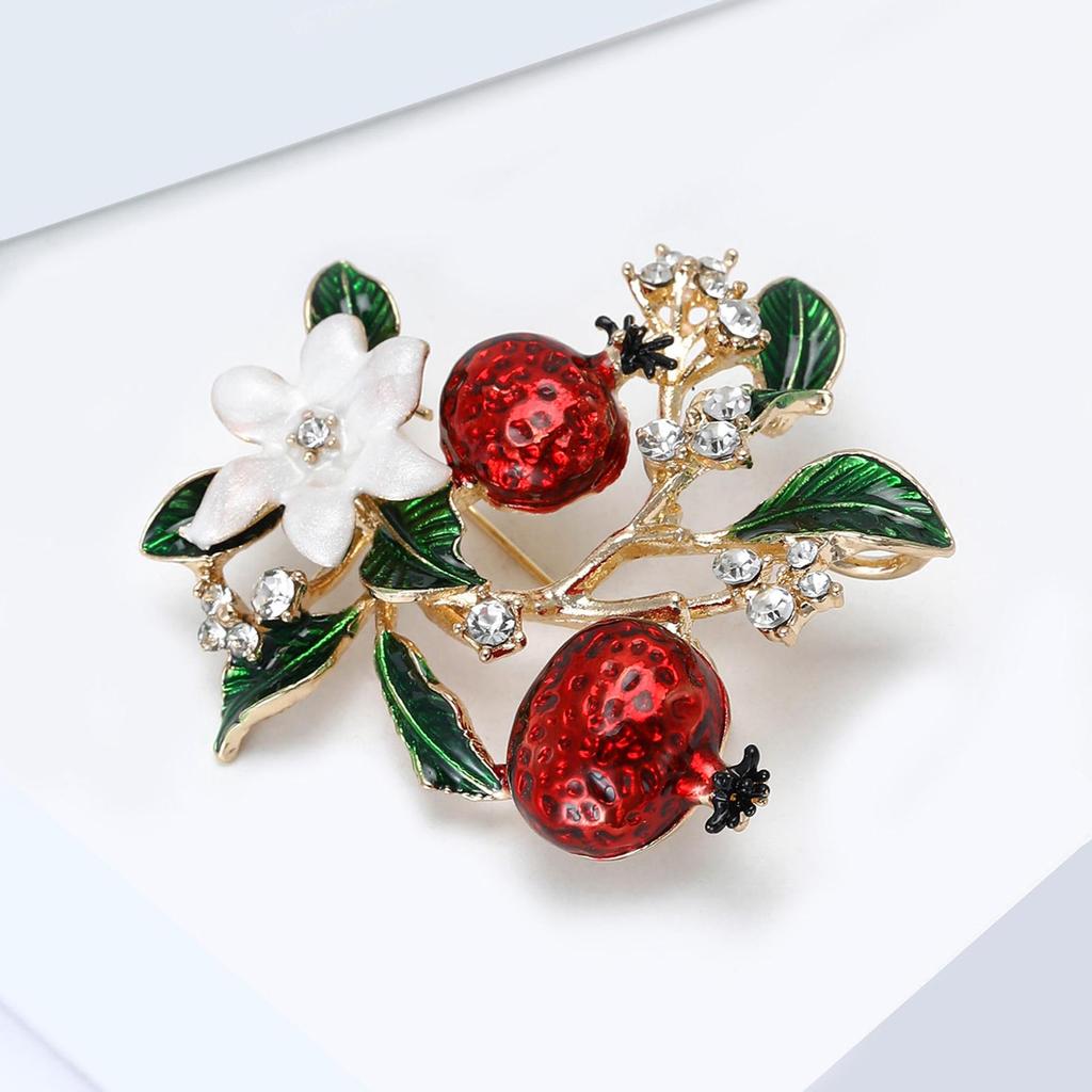 European-American Fashion Enamel Pomegranate Brooch with Rhinestones