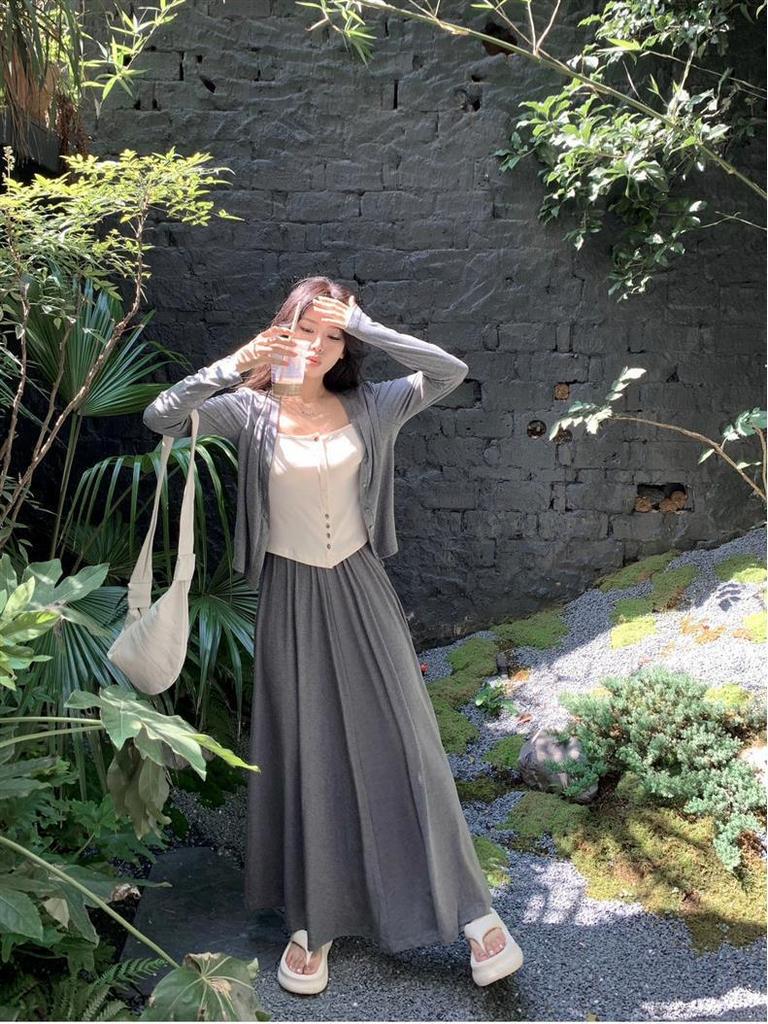 2025 Spring/Autumn Stylish Spliced Two-Piece Top & Long Skirt Set for Women
