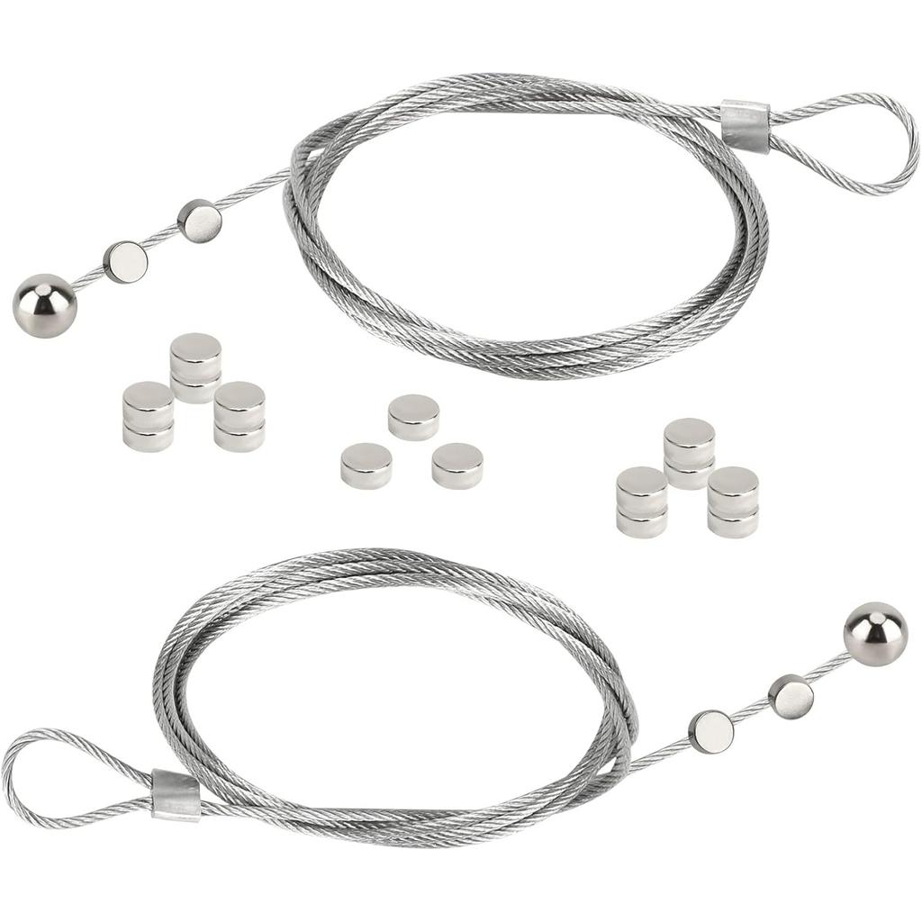 2Pcs Photo Hanging Wire and 24Pcs Mini Magnets, 1.5m(4.9ft) Stainless Steel Magnetic Photo Rope for Bedroom, Office, Wall Home Decor