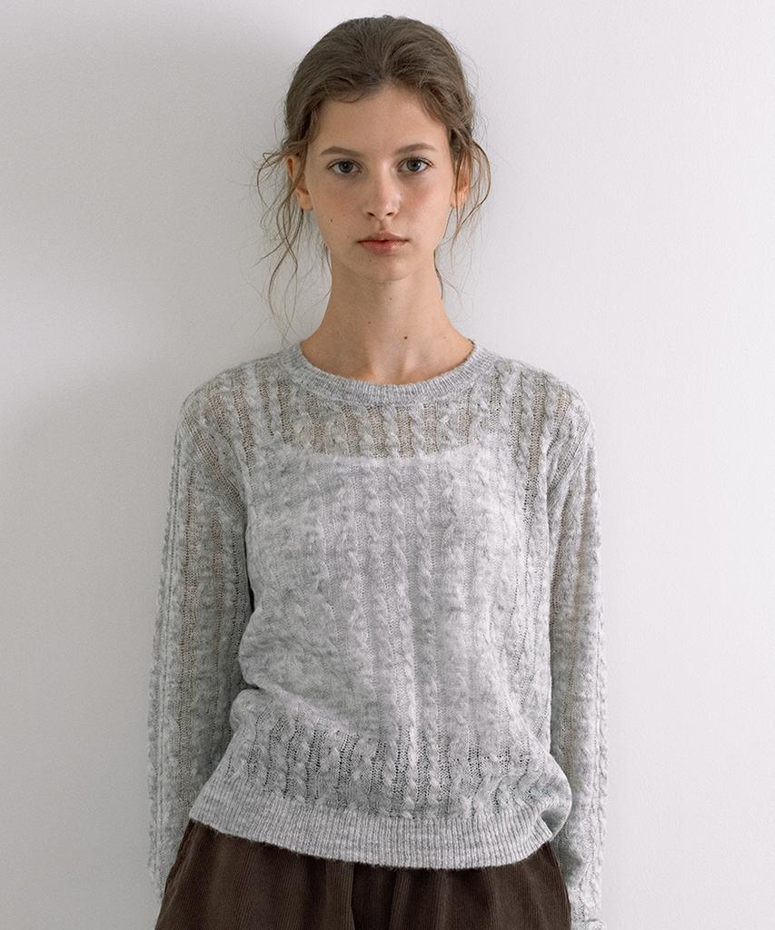 LAMINEZ Sheer Cable Knit - Gray