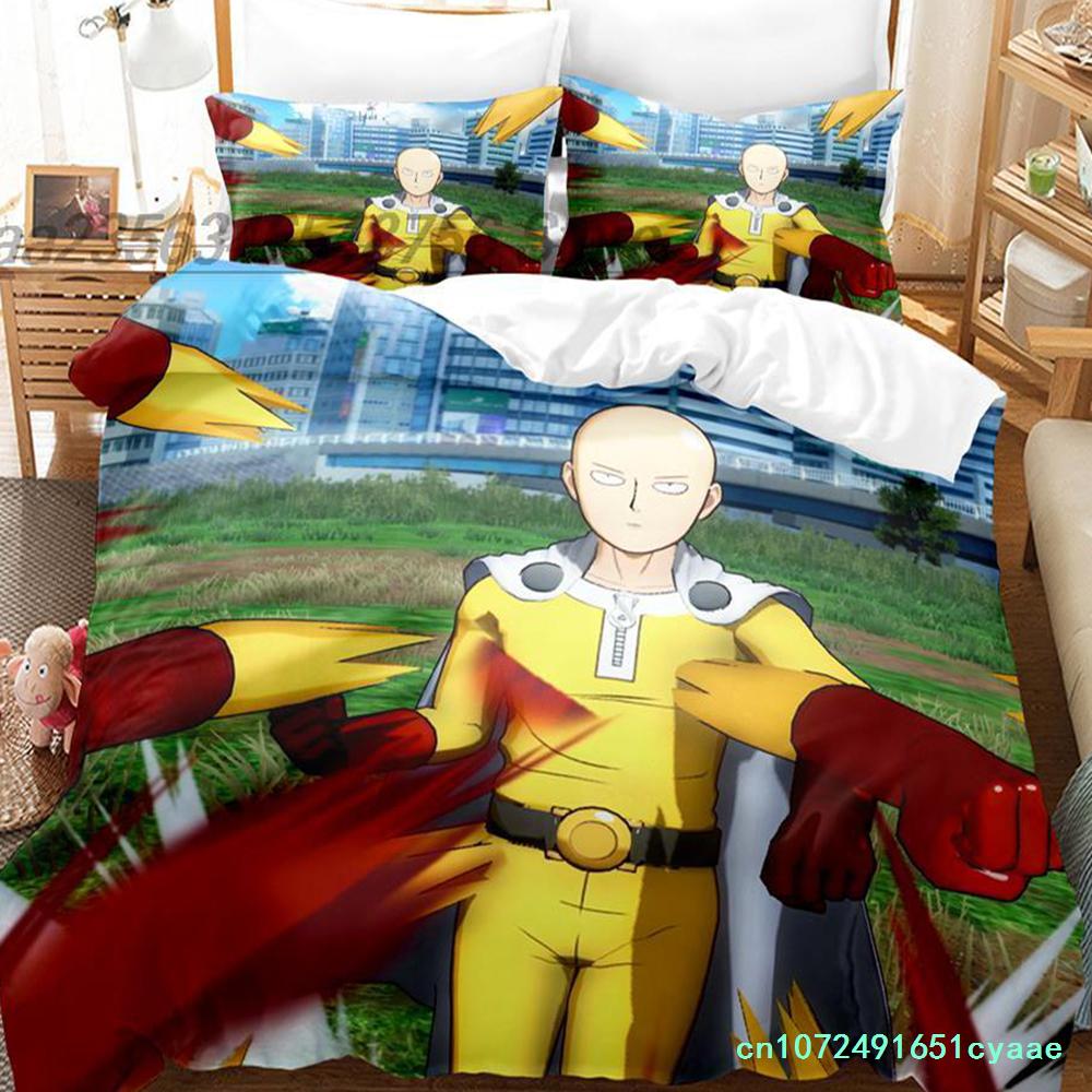 Set Biancheria da Letto One Punch Man Singolo Gemello Matrimoniale Queen King Size Set Letto per Adulti Bambini Camera da Letto Set Copripiumino Set Lenzuola Anime 3D
