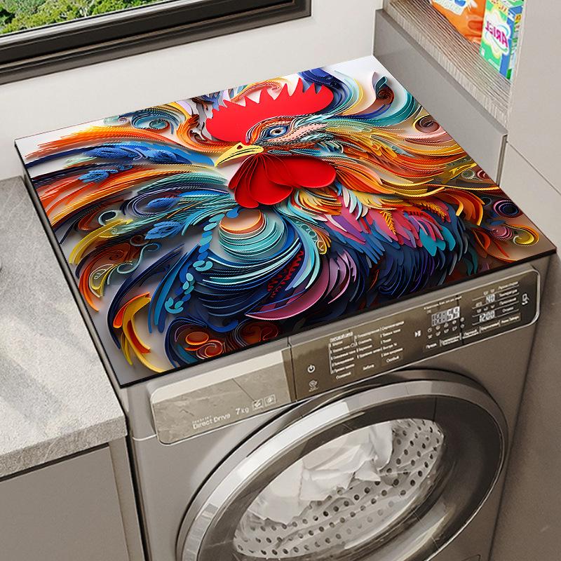 Rooster Family Drum Washer & Dryer Dustproof Decorative Pad