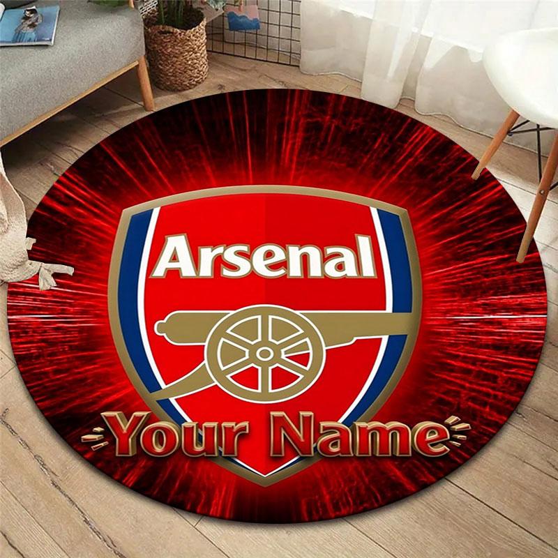 Arsenal F Benutzerdefinierter Name Runder Teppich, Teppich für Wohnzimmer Schlafzimmer Sofa Spielzimmer Dekoration, Rutschfeste Fußmatte