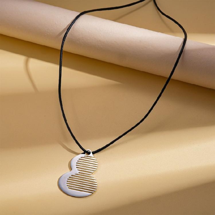 Stylish Functional Gourd Comb Shaped Necklace High Glossy Stainless Steel Adjustable Black String Flexible Fashion