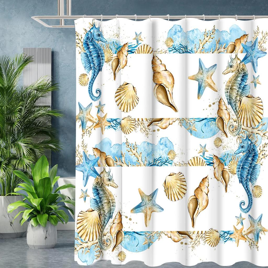 Marine Benthos Bathing Curtain  Bathroom Shower Curtain Waterproof With 12 Hooks Home Deco