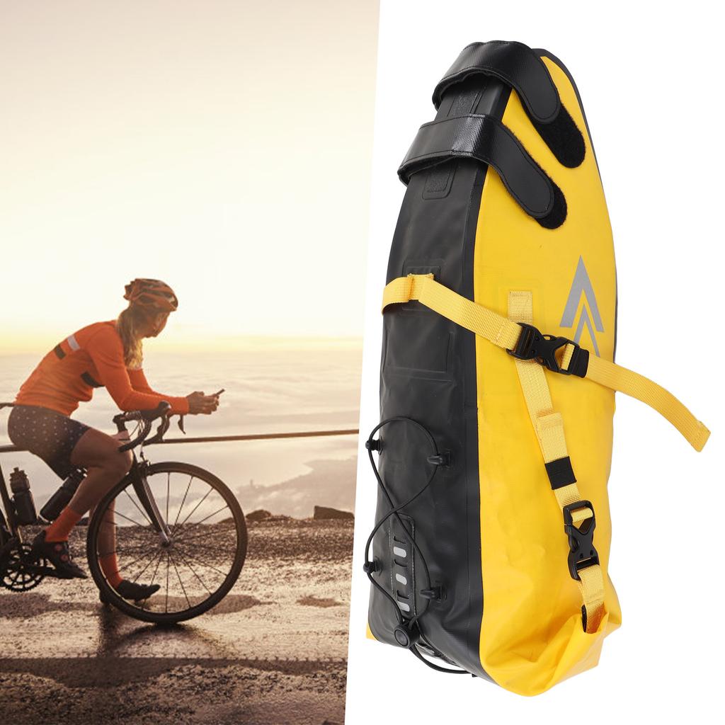Bikepacking Bag 500D PVC Yellow and Black Waterproof 13L Non Slip Bike Saddle Bag for Long Ride