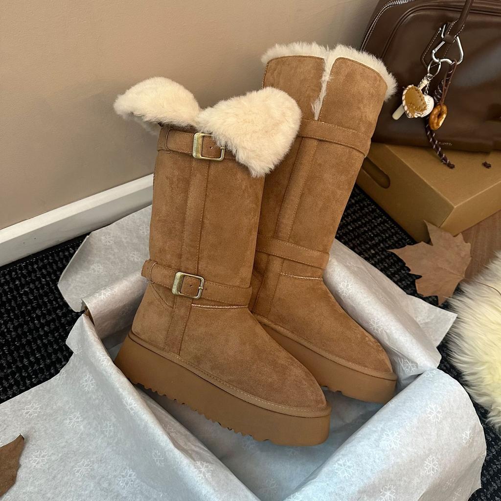 Two Wear Snow Boots Women's 2025 New Winter Fur Integrated Thick-soled Piled Thickened Boots Warm Snow Cotton
