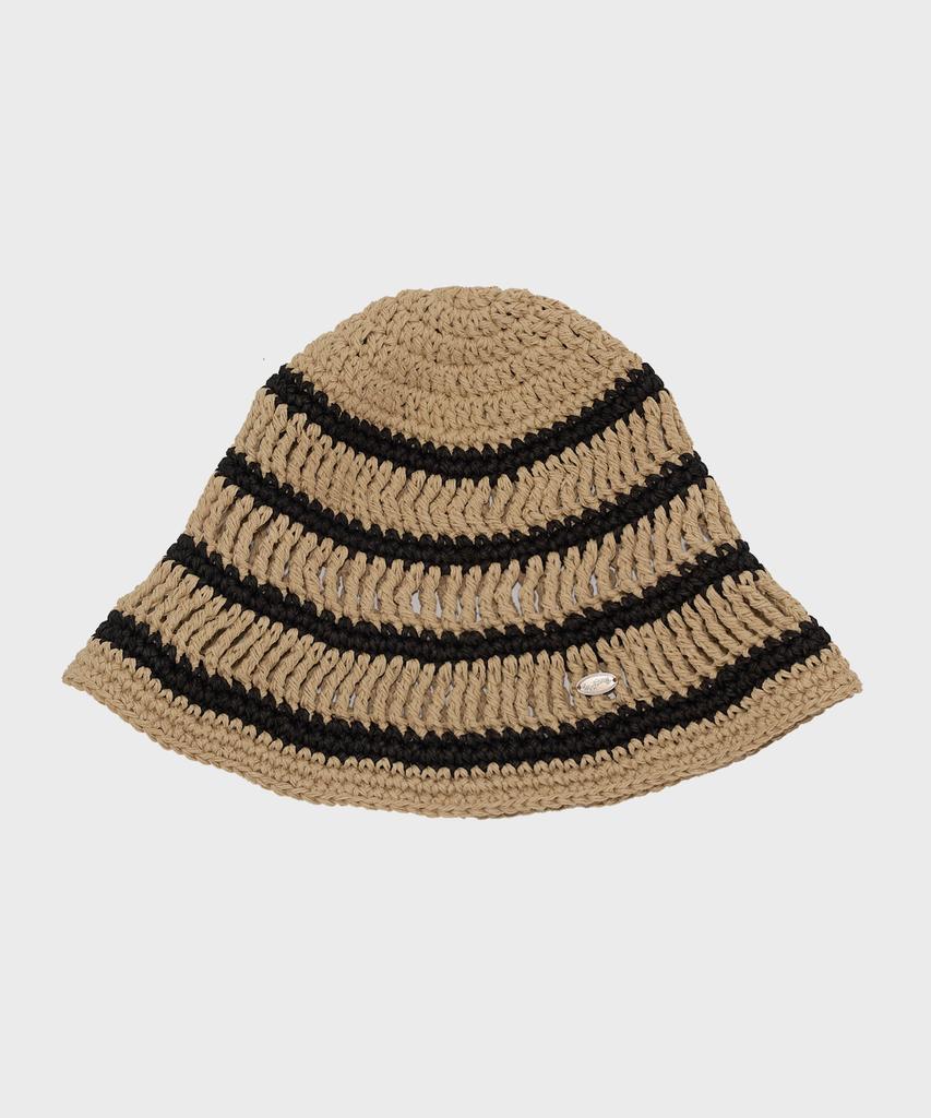 Seullouseulloulli Moroccan Handmade Crochet Striped Bucket Hat _ Beige