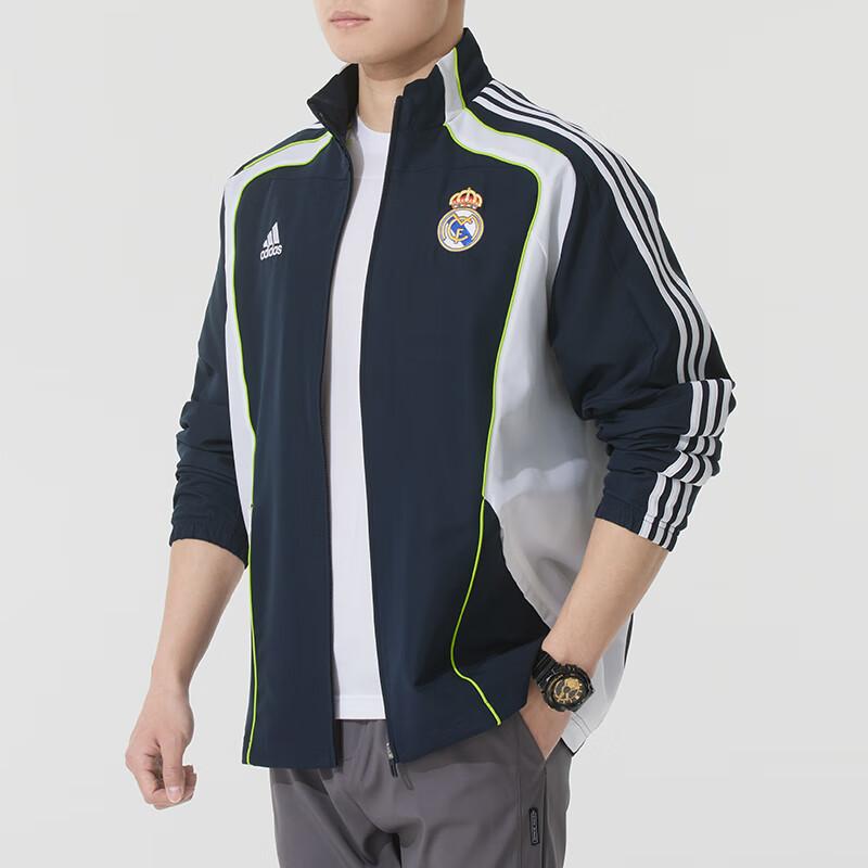 adidas Real Madrid Fashion Casual Sports Breathable Stand Collar Jacket Men Jackets Black JF2575