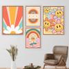 Groovy Retro Wall Art Gallery Picture Set Hippie Poster Print Kids Room Rainbow Cartoon Flower Cute Canvas Painting Home Decor