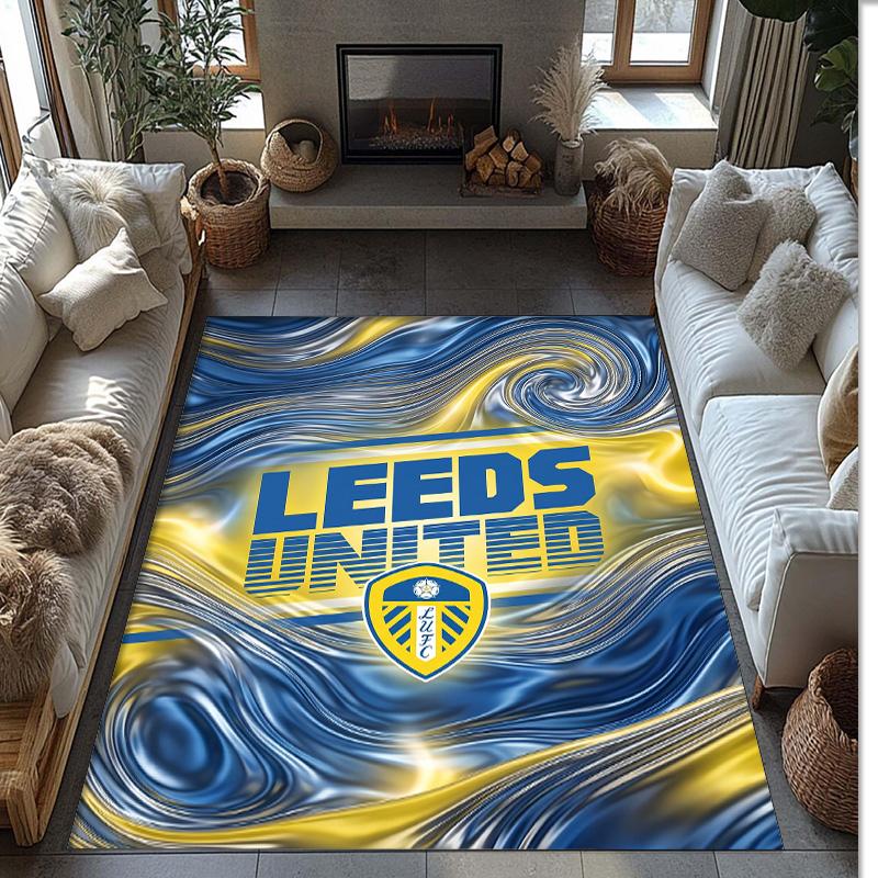 Leeds United Voetbal Print Kristalfluweel Tapijt, Comfortabel Waterabsorberend Antislip Binnen Vloerkleed