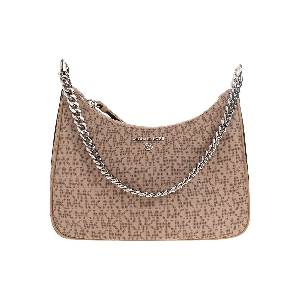 Michael Kors MK Jet Set Charm Monogram Zip Closure Chain Leather Tote Shoulder Bag Women bags Beige 32R3ST9C8B-CAMEL Basic Set (Bag+Dust Bag)