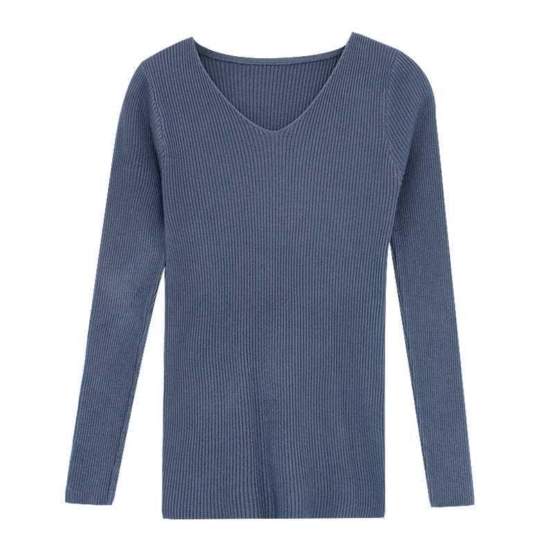 Women's Trendy Retro V-neck Knitted Slim Fit Sweater - Long Sleeve, Warm Base Layer for Autumn/Winter