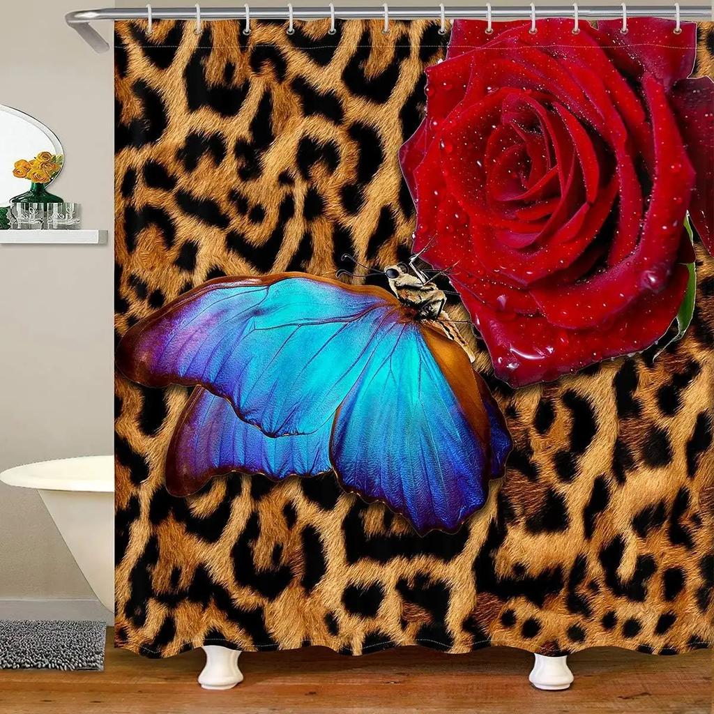 Blu-ray Drum Kit Decorative Home Bathroom Shower Curtain Black Bathroom Decoration Hook Waterproof, 180x180cm