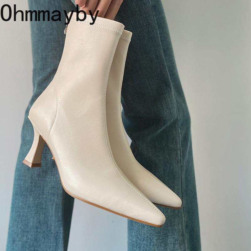 Autumn Winter Pointed Toe Women Ankle Boots Zipper Shoes Street Style Thick High Heels Modern Short Botas Mujer