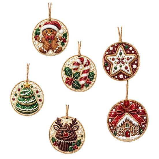 Creative Weekend Activity Kit 6Pcs/Set Christmas Ornaments DIY Faux Pearl Art Kit, Hanging Decorations Craft Personalized Tree with Round Charms