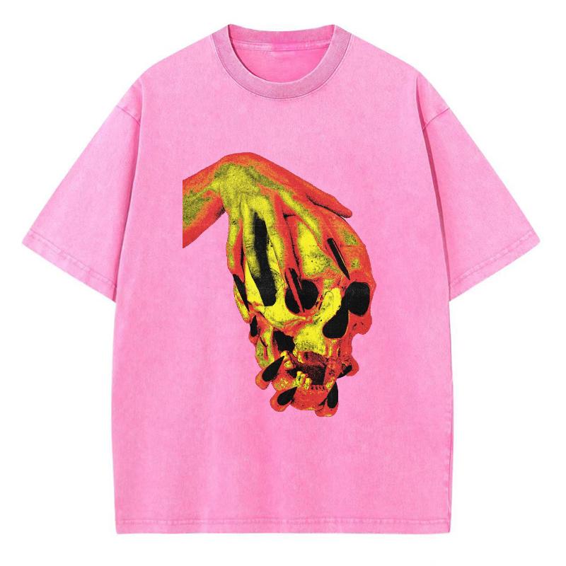 Street Style Skull Print Washed Denim Women's T-Shirt New Loose Crew Neck Short Sleeve Student Party Vintage Top