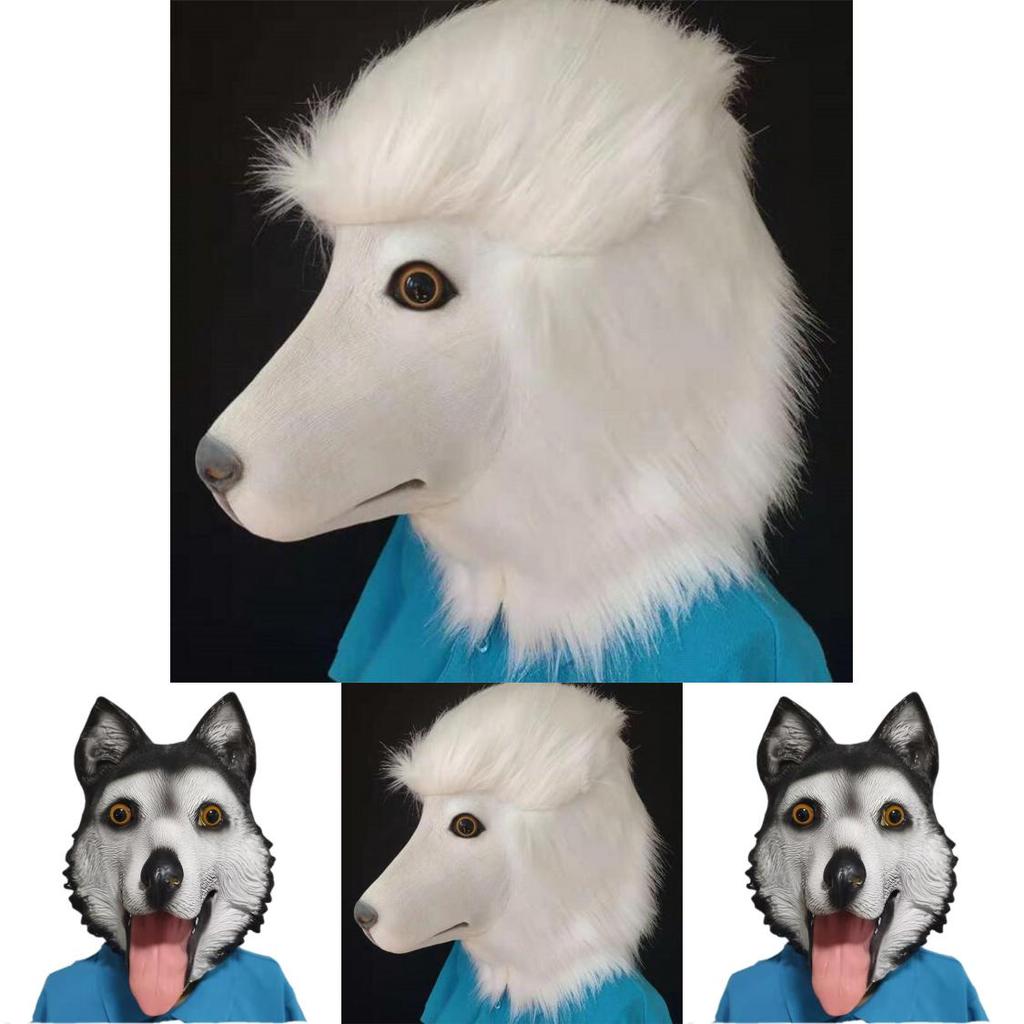 Máscara de Látex Poodle Lobo Cão Husky Fantasia de Animal de Desenho Animado Para Natal e Halloween