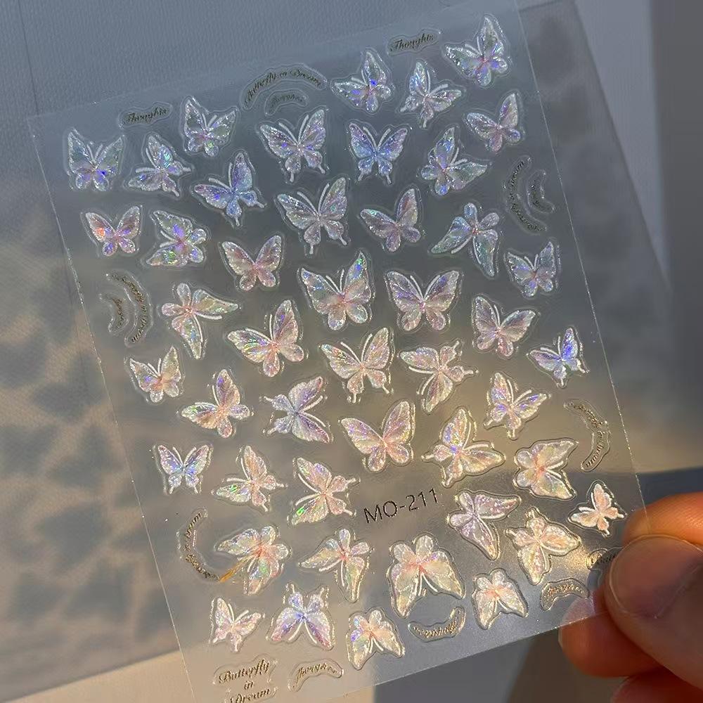 

Relief Shell Butterfly Nail Art Sticker Flowing Overflowing Colorful Aurora Glazed Rose Nails High-end Three-dimensional Beiguang Butterfly