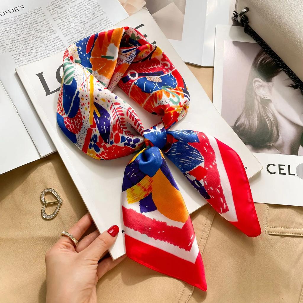 New Fashion 70X70Cmprinted Women'S Scarf Pashmina Silk Scarf Square Shawl Decorative Headband Neck Luxury Design Bandana