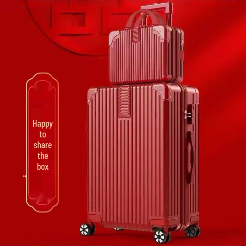 20-inch Bright Red Bridal Dowry Suitcase with Aluminum Frame and Combination Lock